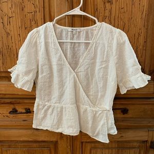 Madewell white wrap top with cute detail size 4